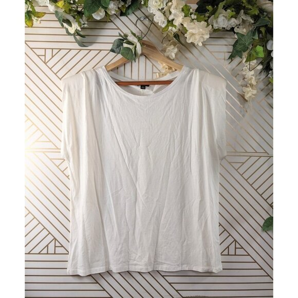 Ann Taylor LOFT Women's Cap Sleeve tee With Padded Shoulder Muscle Cream XL NEW - Picture 1 of 7